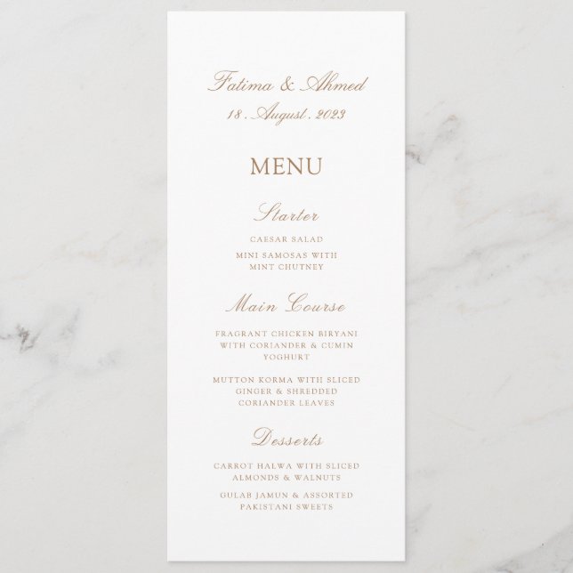 Islamic Muslim Gold Nikah Wedding  Menu (Front)