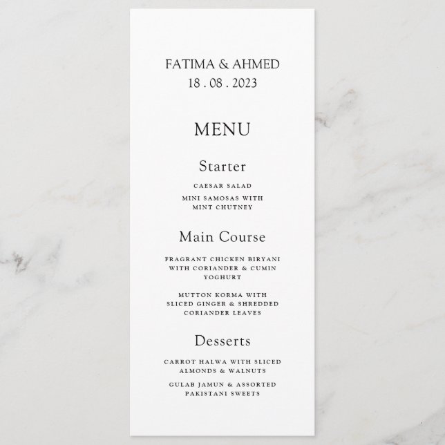 Islamic Muslim Minimal Vintage Wedding  Menu (Front)