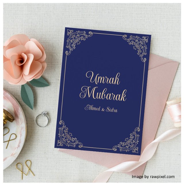 Islamic Navy Blue Umrah Mubarak Greeting Card (Creator Uploaded)