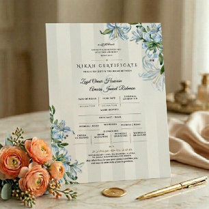 Islamic Nikah Certificate   Blue Lily Floral