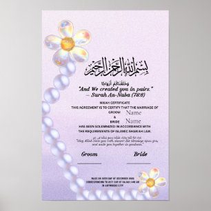 Islamic Nikah Certificate  Iridescent Glass Flower Poster