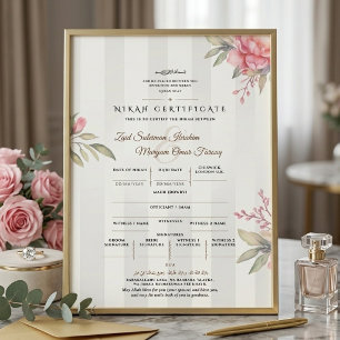 Islamic Nikah Certificate Peony & Sage Flat Card