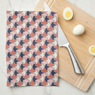 Islamic Red White Blue Geometric Arrows Pattern Tea Towel
