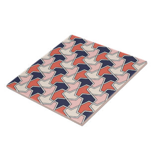 Islamic Red White Blue Geometric Arrows Pattern Tile