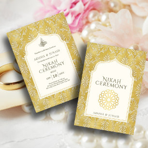 Islamic Royal Golden Damask Muslim Nikah Wedding Invitation