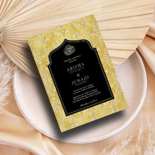 Islamic & Royal Golden Damask Muslim QR Wedding Invitation