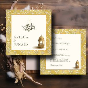 Islamic & Royal Golden Damask Muslim Wedding Invitation