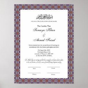 islamic style Islamic Marriage Certificate Poster