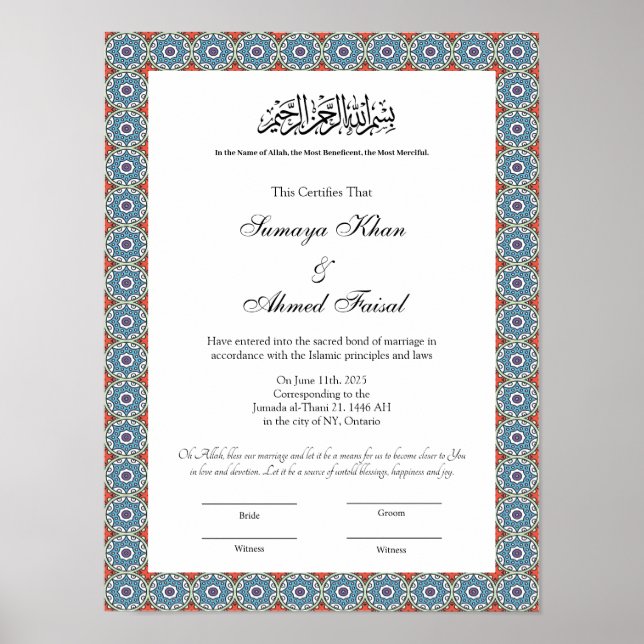 islamic style nikkah certificate poster (Front)