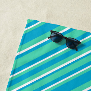 Islamic Turquoise, Aqua, White Striped Pattern Beach Towel