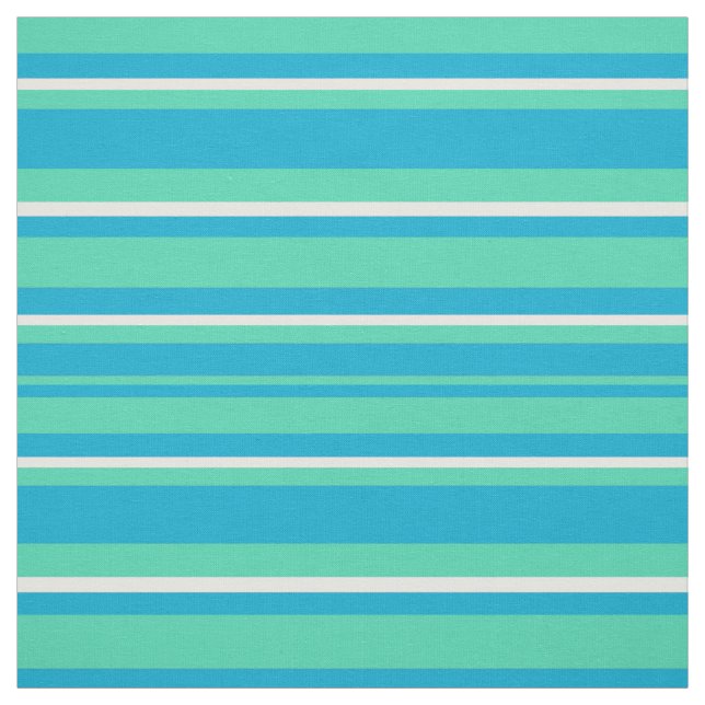 Islamic Turquoise, Aqua, White Striped Pattern Fabric (Swatch)