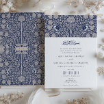 Islamic Victorian Fusion Wedding Invitation<br><div class="desc">This exquisite wedding invitation is a beautiful representation of cultural harmony, blending the intricate designs of Victorian art with the elegant calligraphy of Islamic tradition. The deep navy blue provides a rich canvas for the elaborate white and gold patterns and motifs that adorn the card, including the graceful love birds...</div>