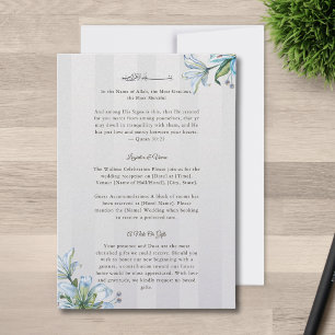 Islamic Wedding   Blue Lily Floral Grey Stripe Enclosure Card