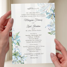 Islamic Wedding Nikah Blue Watercolor Lily & Grey