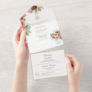 Islamic WEDDING NIKAH WALLIMAH Gold Floral All In All In One Invitation