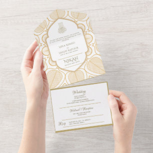 Islamic WEDDING NIKAH WALLIMAH Gold Ornate All In  One Invitation