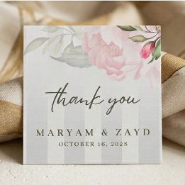 Islamic Wedding | Peony & Soft Grey Stripes Favour Tags