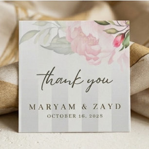 Islamic Wedding Peony & Soft Grey Stripes Favour Tags