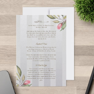 Islamic Wedding   Pink Peony Floral Grey Stripe Enclosure Card