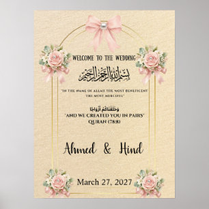 Islamic Wedding Welcome Sign Blush Pink Bow Pear