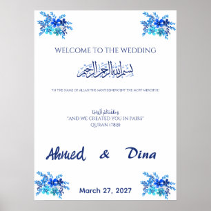 Islamic WeddingWelcome Sign Royal Blue Watercolor