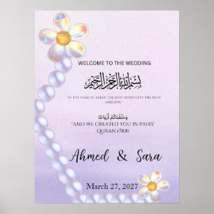 Islamic WeddingWelcomeSign Iridescent Glass Flower Poster