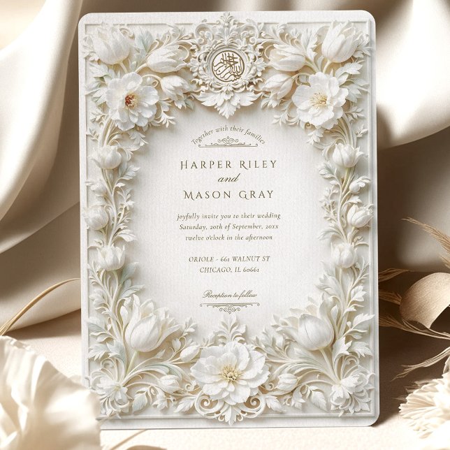 Islamic White Tulips Faux Embossed Invitation (Creator Uploaded)
