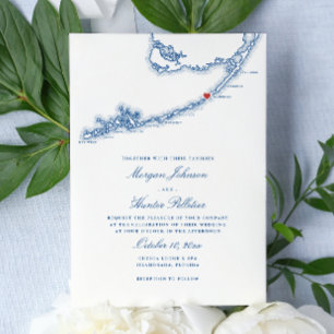 Islamorada FL Map Elegant Navy Blue Wedding Invitation