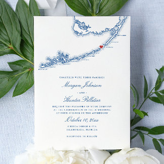 Islamorada FL Map Elegant Navy Blue Wedding Invitation