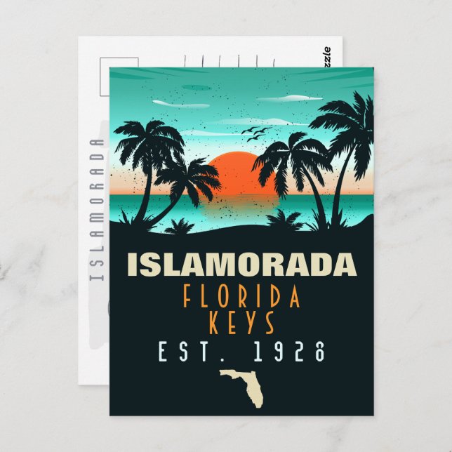 Islamorada Florida Retro Sunset Beach Souvenirs Postcard (Front/Back)
