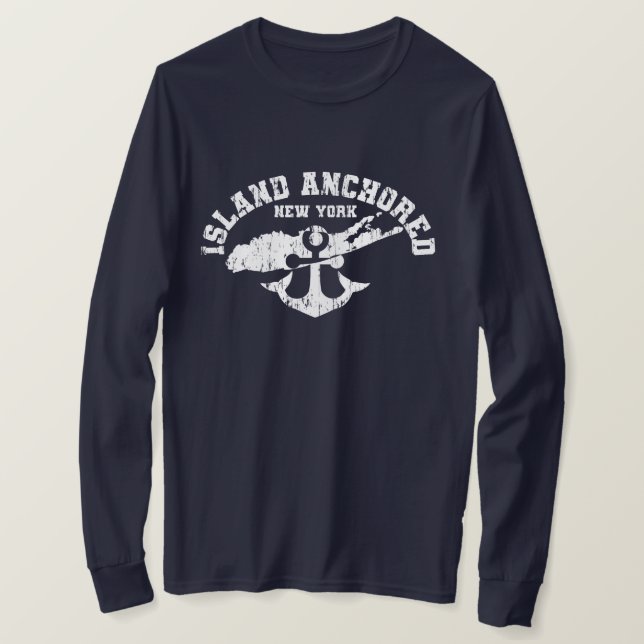 ISLAND ANCHORED - Navy Blue T-Shirt (Design Front)