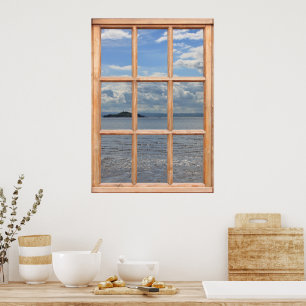 Island and Ocean View from a Window Poster