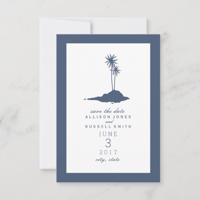 Island Beach Wedding Save The Date - Dark Blue (Front)