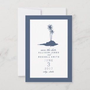Island Beach Wedding Save The Date - Dark Blue