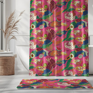 Island Blooms and Fruits on Fuchsia Shower Curtain