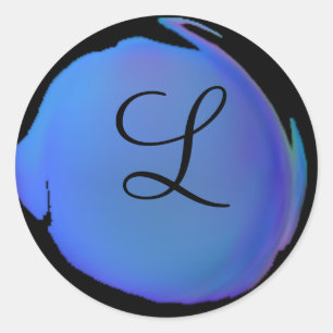 Island Blue Polka Dot Monogram Classic Round Sticker