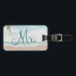 Island Breeze Beach Custom Honeymoon Travel Mr. Luggage Tag<br><div class="desc">Island Breeze Painted Beach Scene, with Ocean Waves, Sandy Beach, and Palm Trees, with a beautiful teal blue sky. With Modern Typography Script Fonts. A Summer Tropical Beach, Or destination wedding design - Personalised Groom Mr. Honeymoon Luggage Tags! ~ Check my shop to see the entire wedding suite for this...</div>