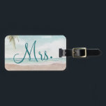 Island Breeze Beach Custom Honeymoon Travel Mrs. Luggage Tag<br><div class="desc">Island Breeze Painted Beach Scene, with Ocean Waves, Sandy Beach, and Palm Trees, with a beautiful teal blue sky. With Modern Typography Script Fonts. A Summer Tropical Beach, Or destination wedding design - Personalised Bride Mrs. Honeymoon Luggage Tags! ~ Check my shop to see the entire wedding suite for this...</div>