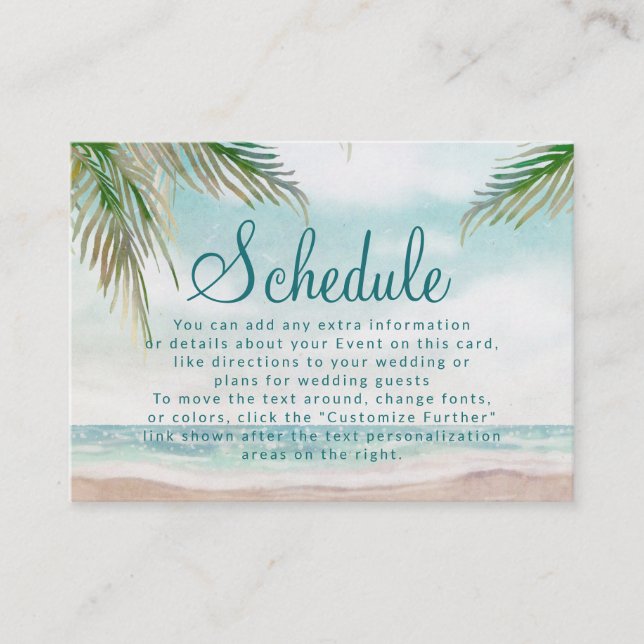 Island Breeze Beach Shore Scene Wedding Schedule Enclosure Card (Front)