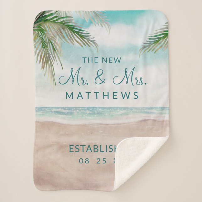 Island Breeze Beach the New Mr. & Mrs. Newlyweds Sherpa Blanket (Front)
