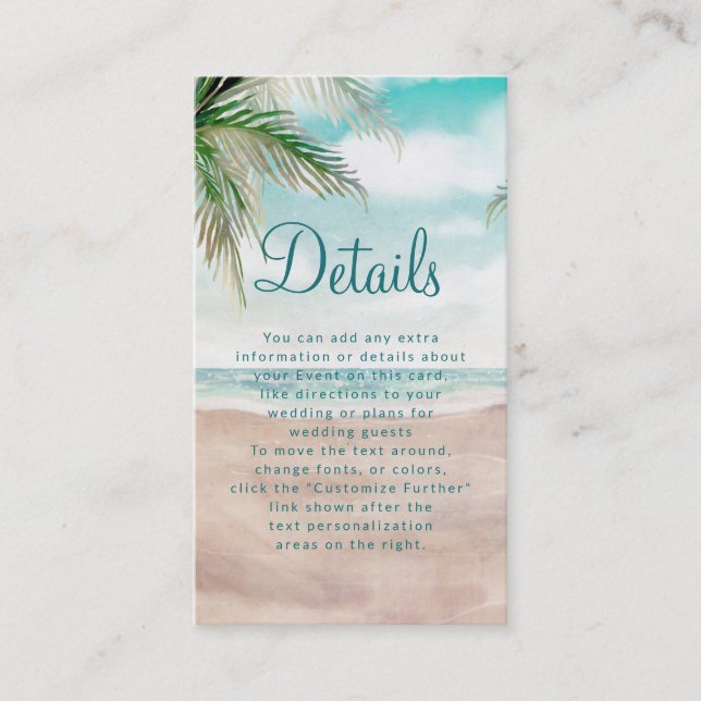 Island Breeze Painted Beach Scene Wedding Details Enclosure Card (Front)