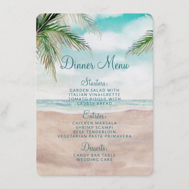 Island Breeze Painted Beach Scene Wedding Dinner Menu (Front)