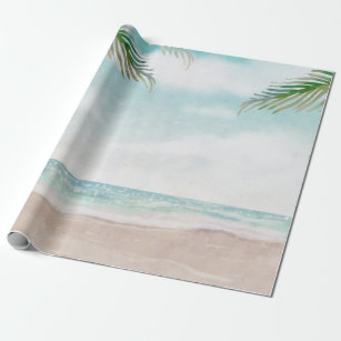 Island Breeze Painted Beach Scene Wedding Wrapping Paper