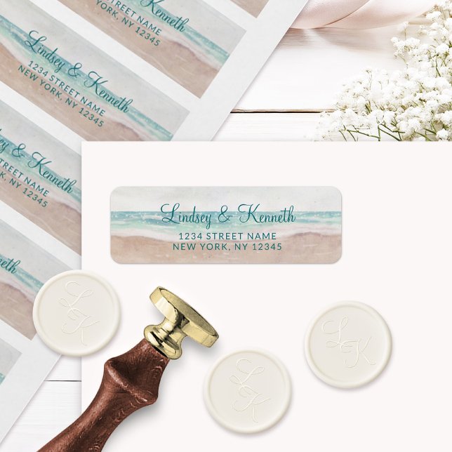 Island Breeze Painted Beach Wedding Return Address (Complete your tropical wedding suite with these stunning Beach Wedding Return Address Labels!)