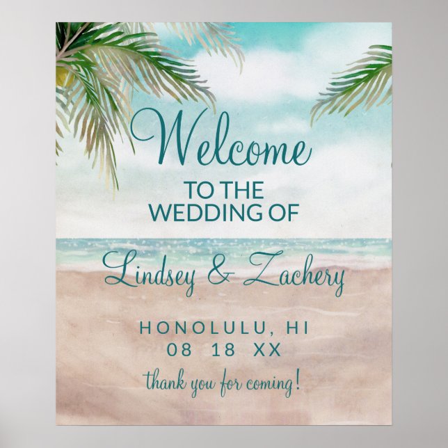 Island Breeze Painted Beach Wedding Welcome Sign (Front)