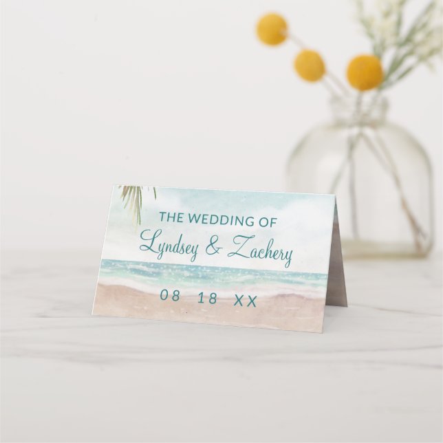 Island Breeze Sandy Beach Reserved Seating Wedding Place Card (Back)