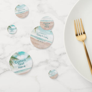 Island Breeze Sandy Beach Scene Wedding Monogram Confetti