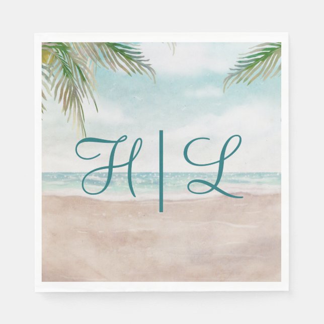 Island Breeze Sandy Beach Wedding Monogram Dinner Napkin (Front)