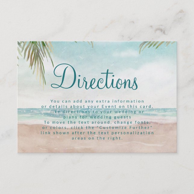 Island Breeze Tropical Beach Wedding Directions Enclosure Card (Front)