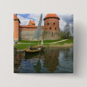 Island Castle by Lake Galve, Trakai, Lithuania 15 Cm Square Badge